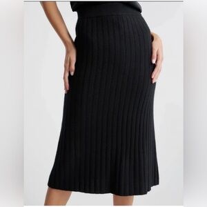 Quince Black Ribbed Mongolian cashmere Midi Skirt